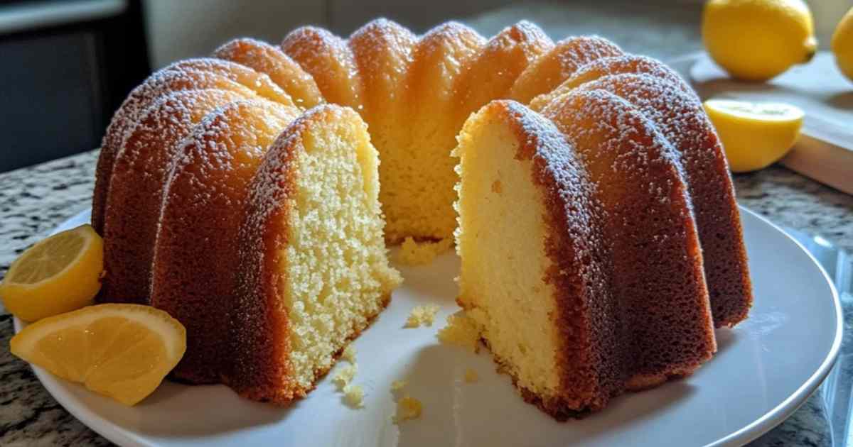Gesneden zitroencake met glazuur en verse citroenplakjes