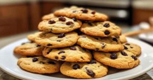 Versgebakken havermout-rozijnen koekjes op een rooster