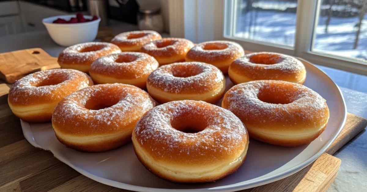 Verse Bomba di Napoli donuts bestrooid met poedersuiker
