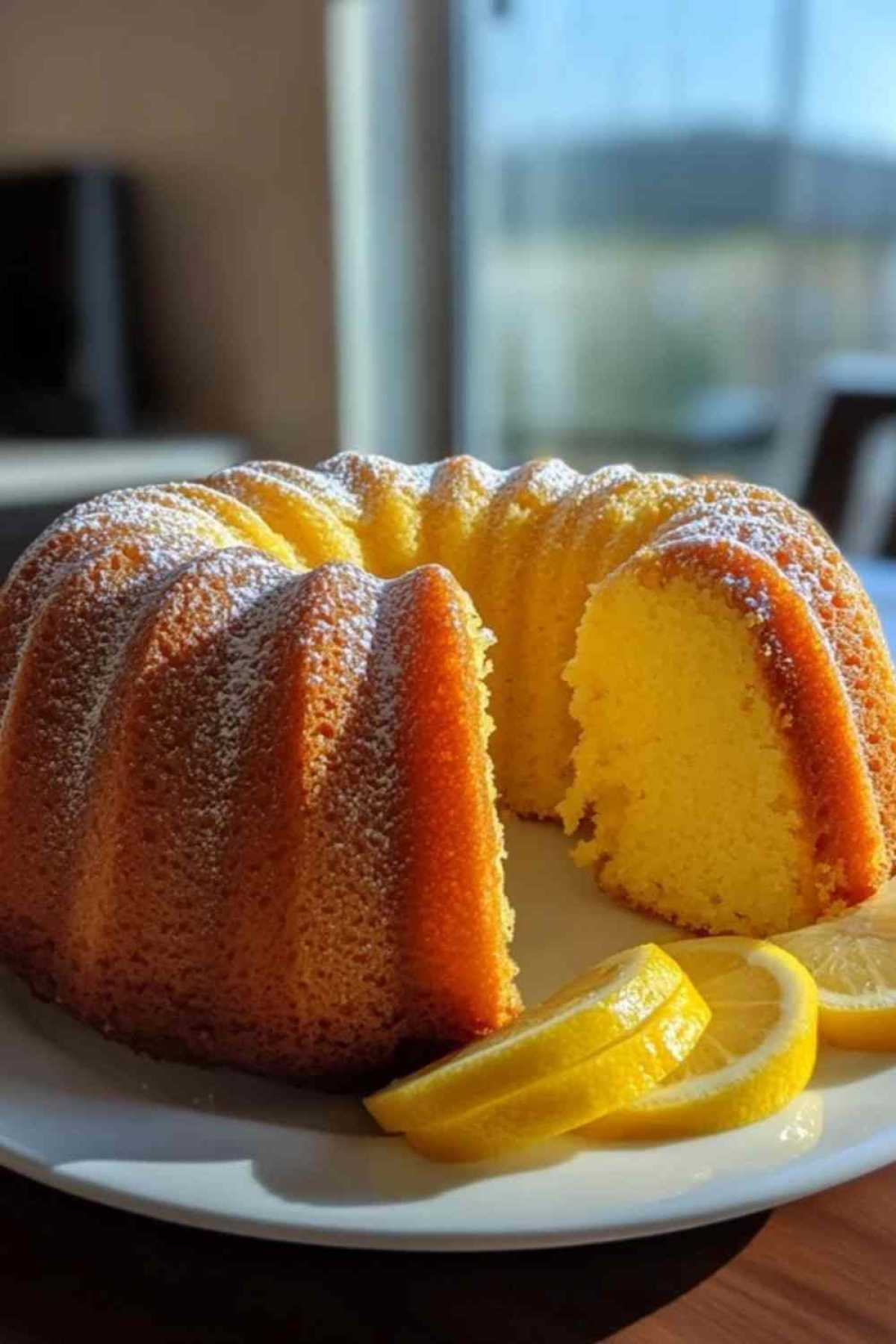 Zitroencake met glazuur dat over de bovenkant wordt gegoten