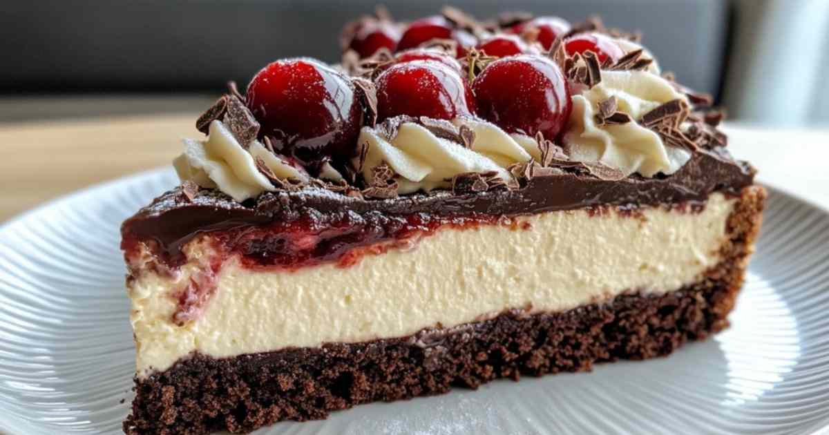 Schwarzwälder Käsekuchen met kersen en slagroom
