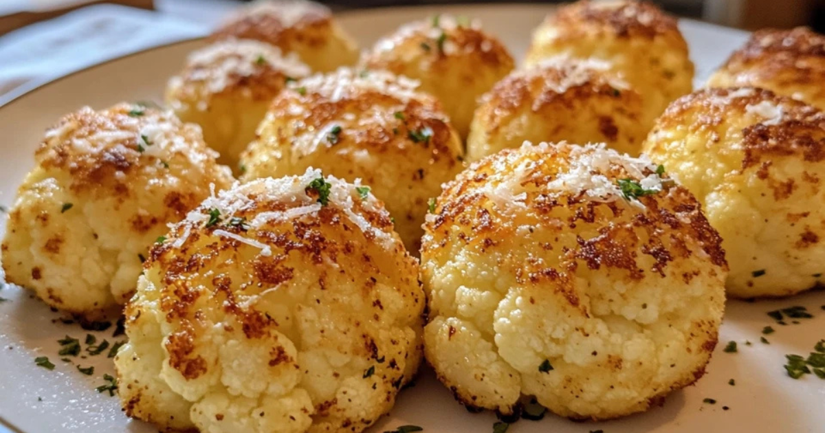 Knapperige geroosterde parmezaan bloemkoolbites op een bakplaat