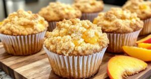 Verse perzik crumble muffins met knapperige topping