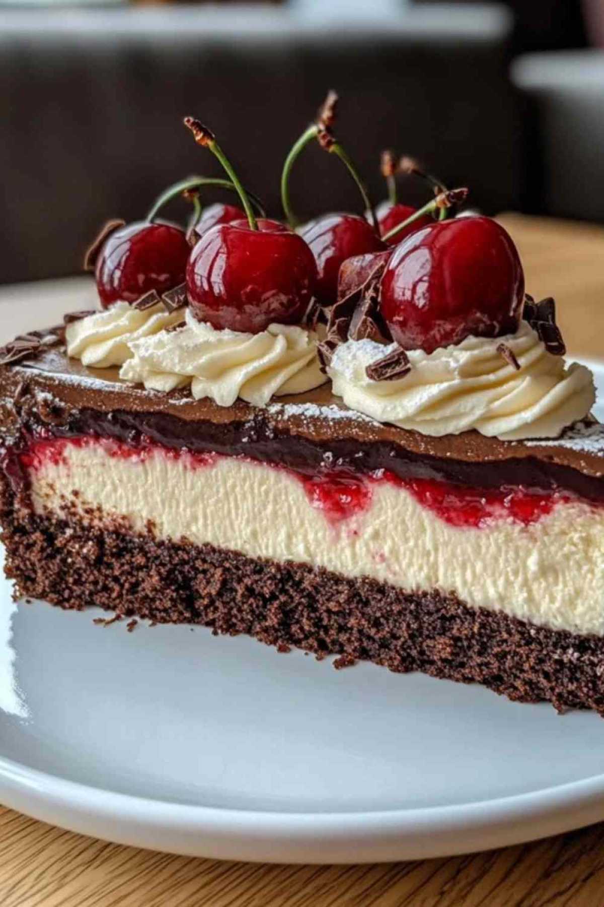 Schwarzwälder Käsekuchen met kersen en slagroom