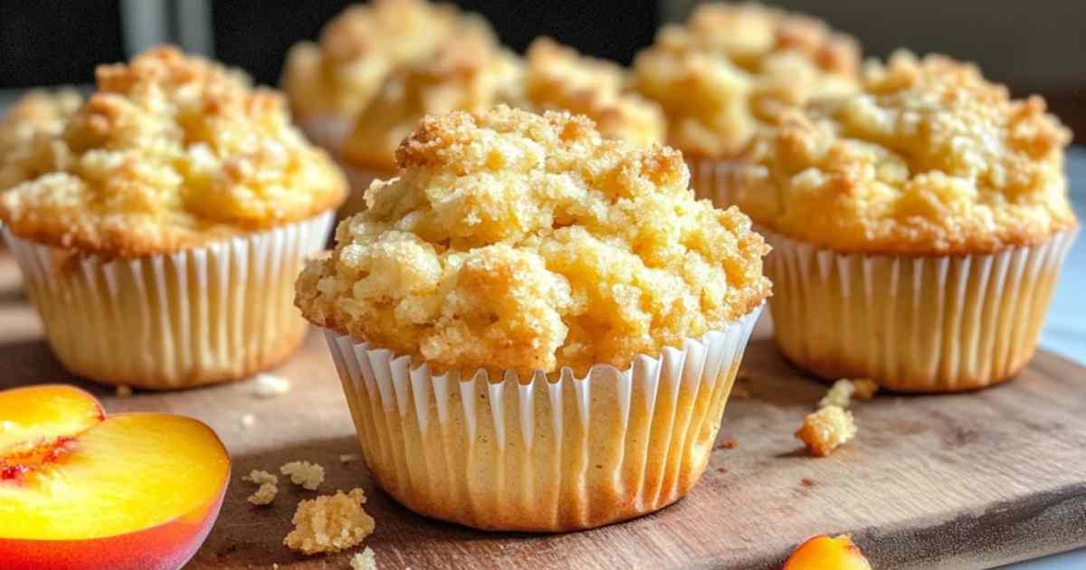 Doorsnede van een perzik crumble muffin