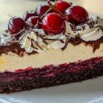 Doorsnede van Schwarzwälder Käsekuchen die alle lagen toont