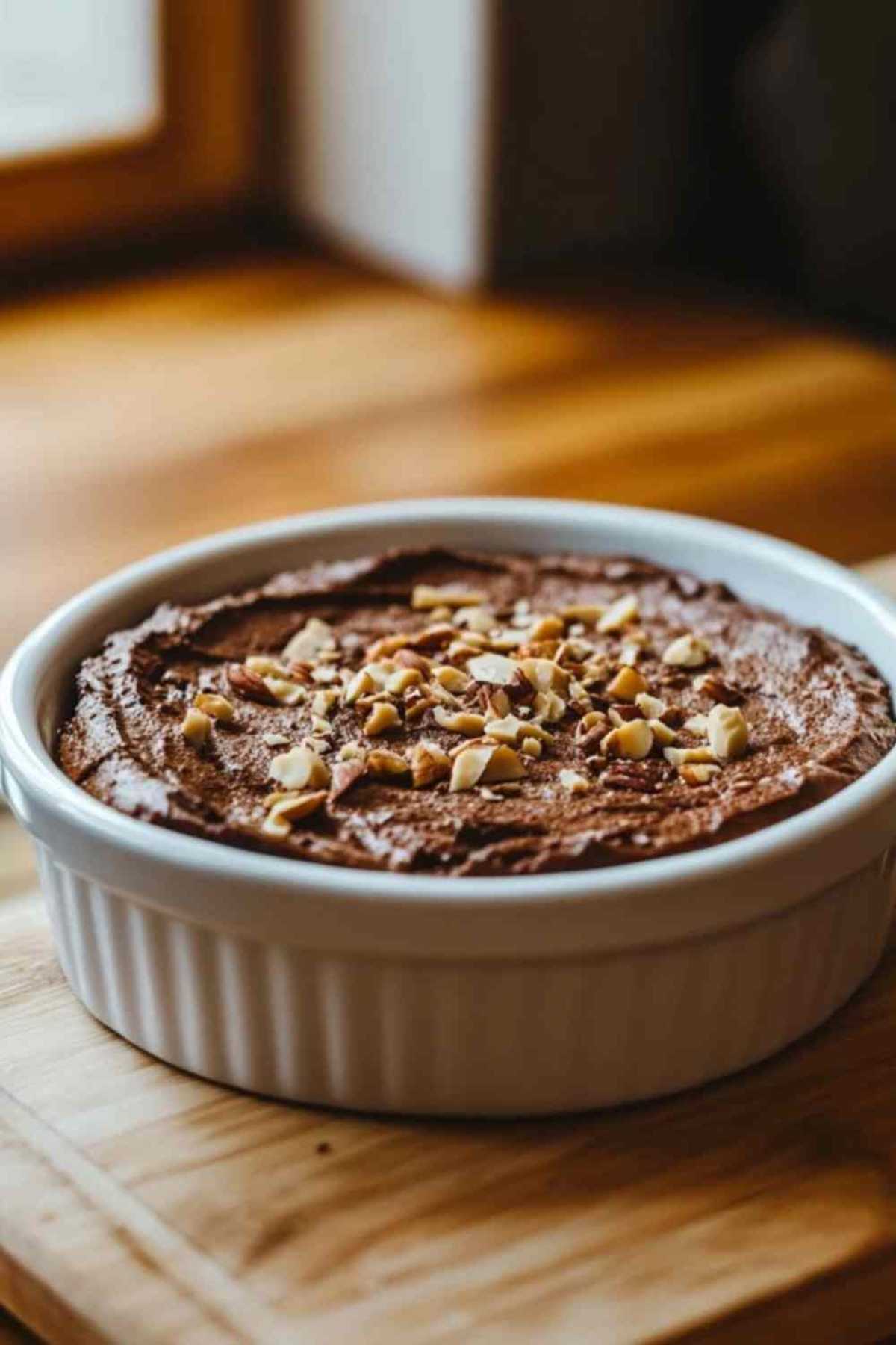 Glutenvrij bananen-cacao dessert in vierkante porties gesneden