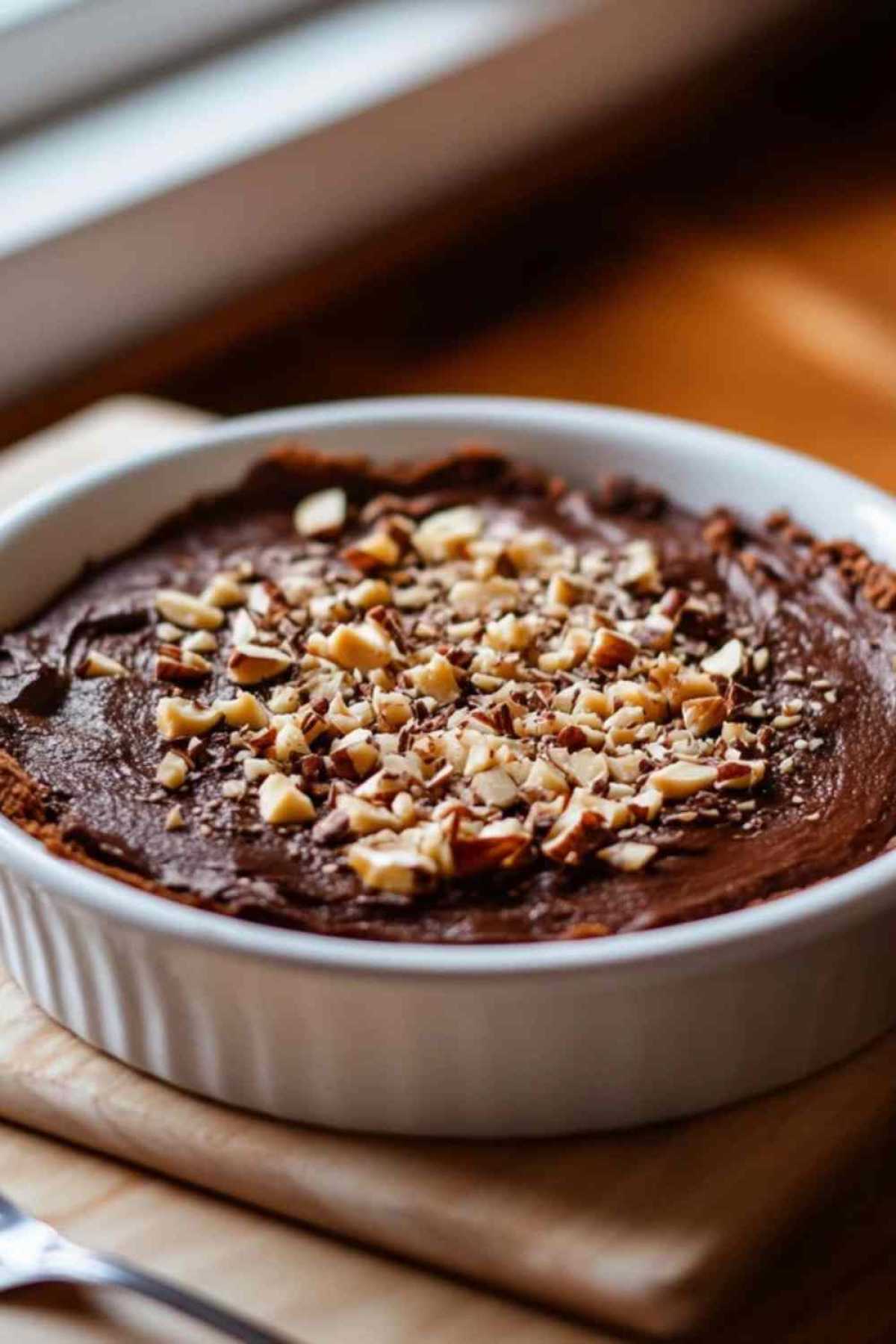 Glutenvrij bananen-cacao dessert in vierkante porties gesneden