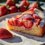 Verse aardbeiencake met glanzende glazuur op een witte serveerschaal