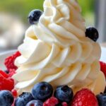 Aardbeiendessert met zelfgemaakte melkslagroom