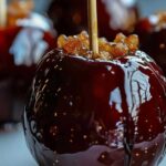 Zwarte candied appels geserveerd op Halloween-feest