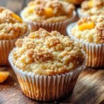Perzik crumble muffins op een serveerplank