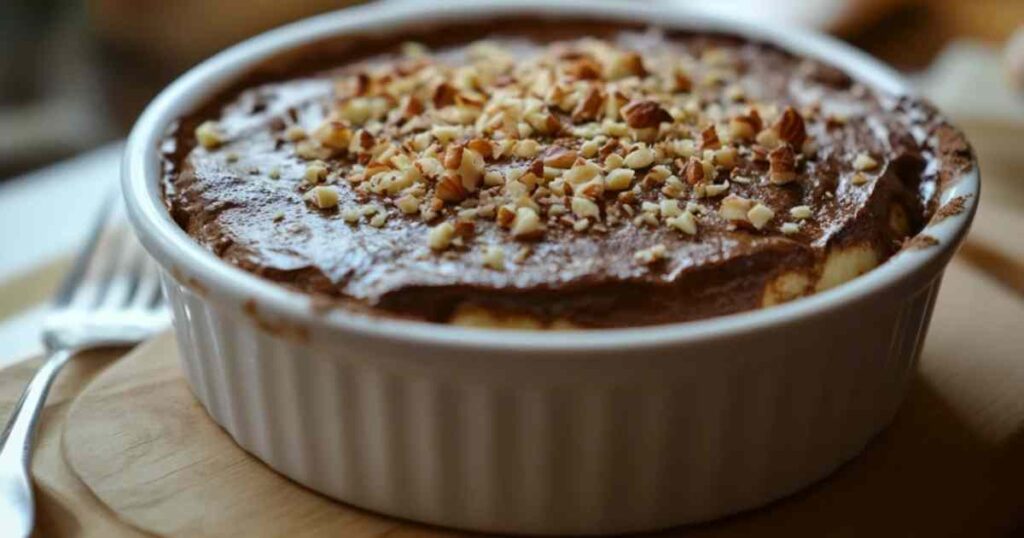Bananenpuree en cacaopoeder worden gemengd voor glutenvrij desser