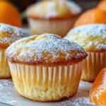 Het binnenste van een kwarkkoek muffin met zichtbare stukjes mandarijn