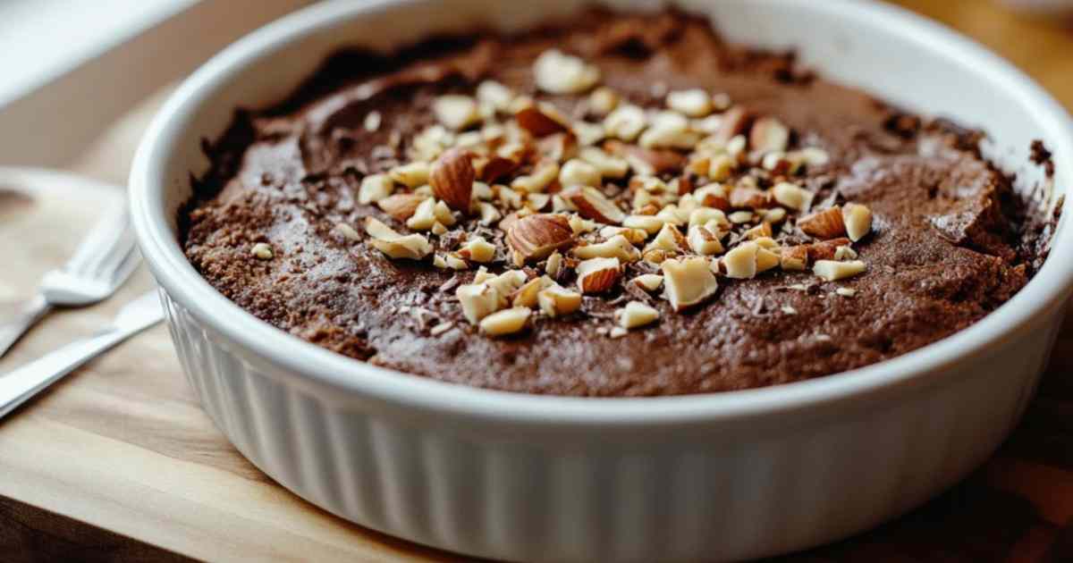 Bananen-cacao dessert geserveerd met verse bessen