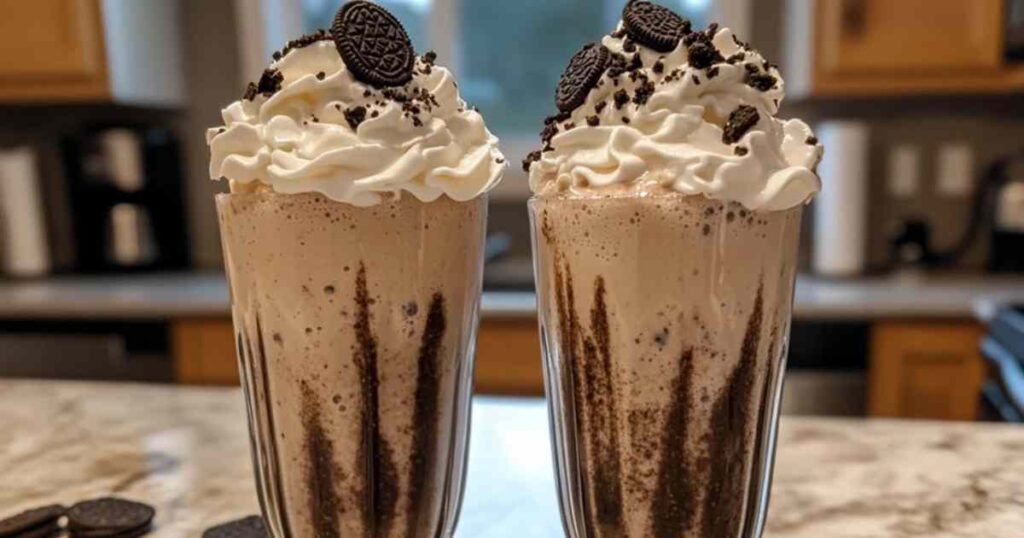 Proces van het maken van een Oreo milkshake in blender