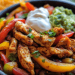 Kip fajitas kruidenmix en ingrediënten op snijplank