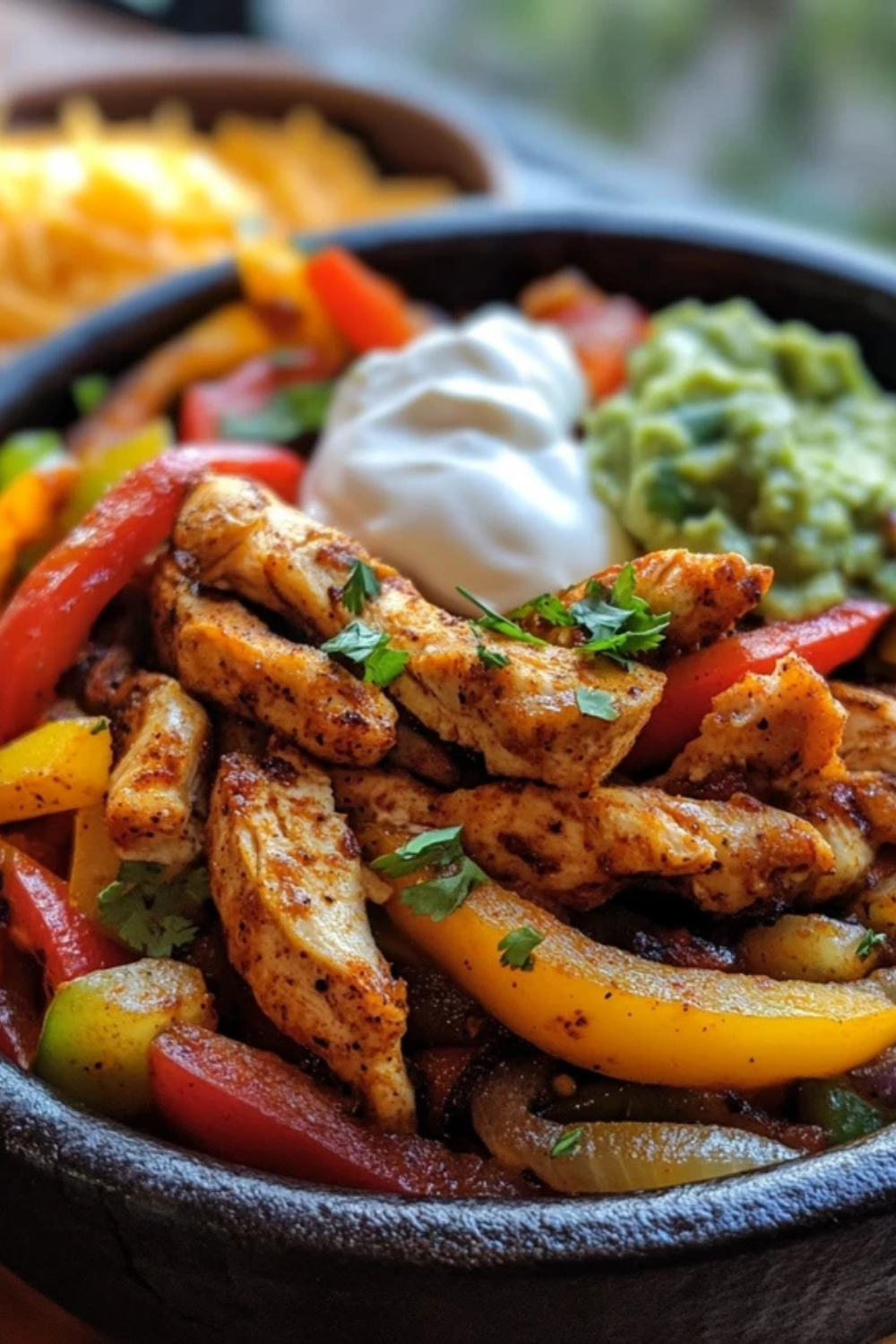 Kip fajitas kruidenmix en ingrediënten op snijplank