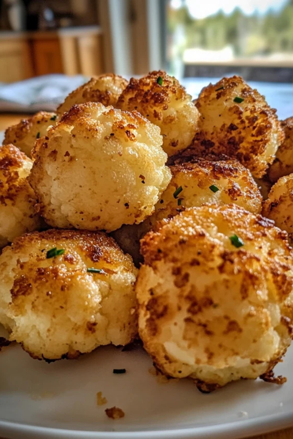 Geroosterde parmezaan bloemkoolbites geserveerd als aperitief