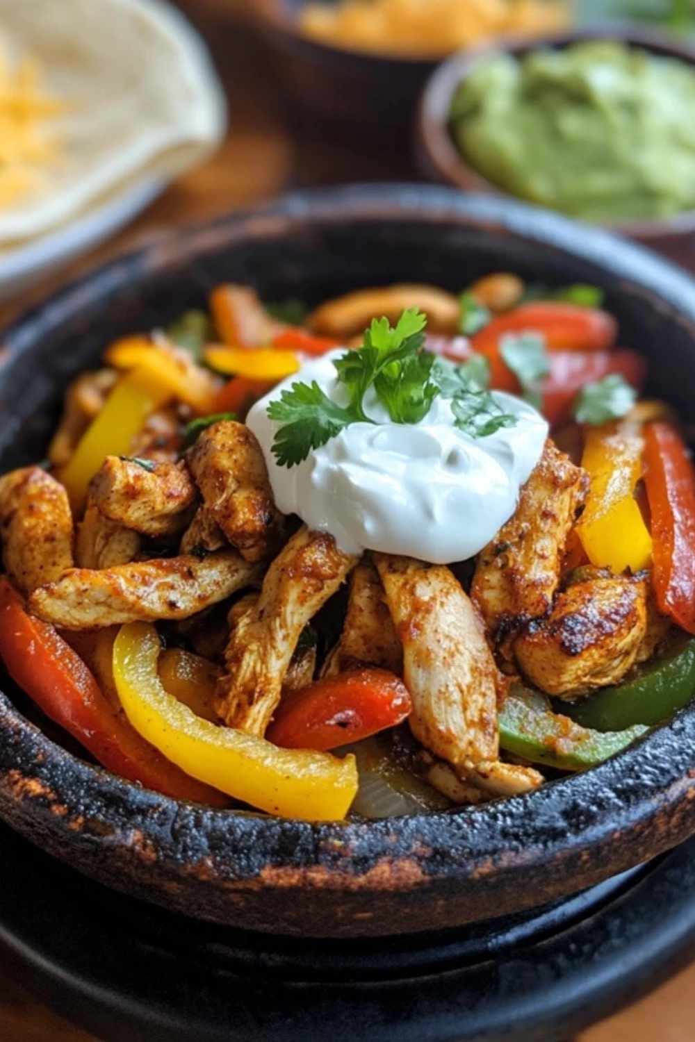 Kip fajitas serveertafel met alle toppings