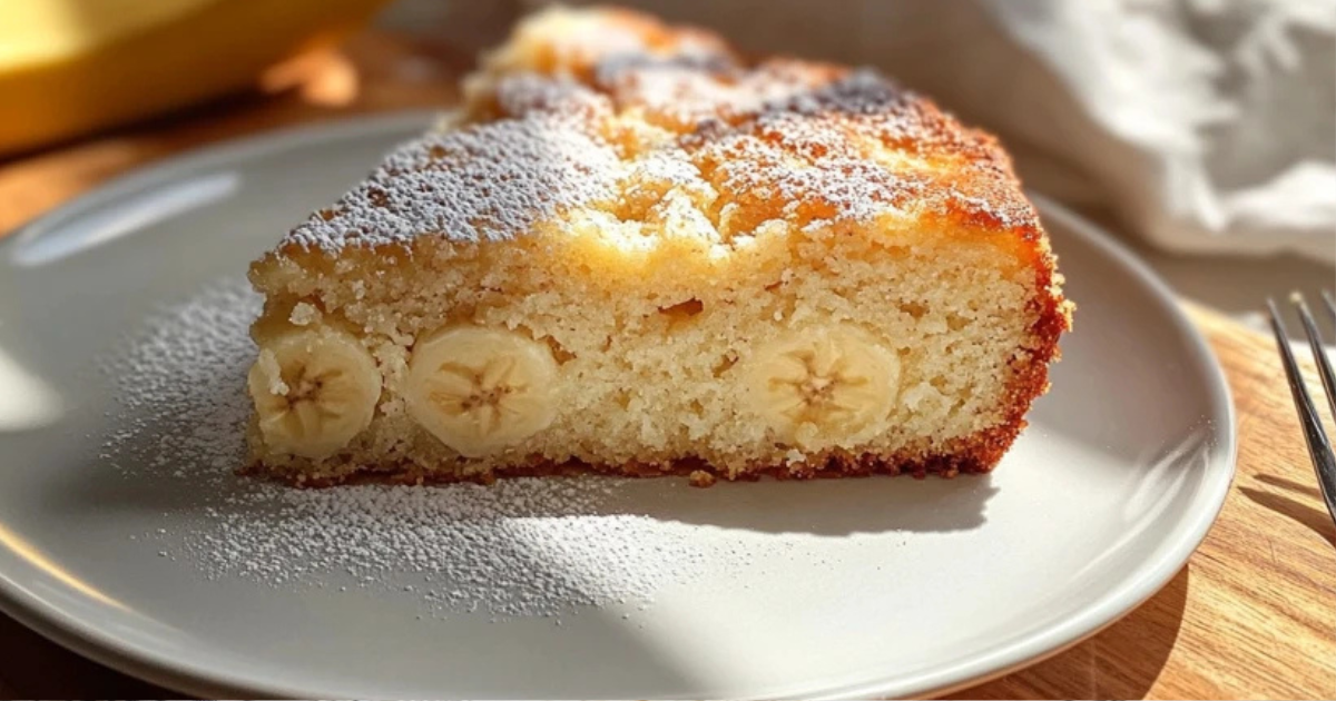  Plak bananencake met vork