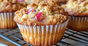 Rabarber muffins geserveerd met kopje koffie