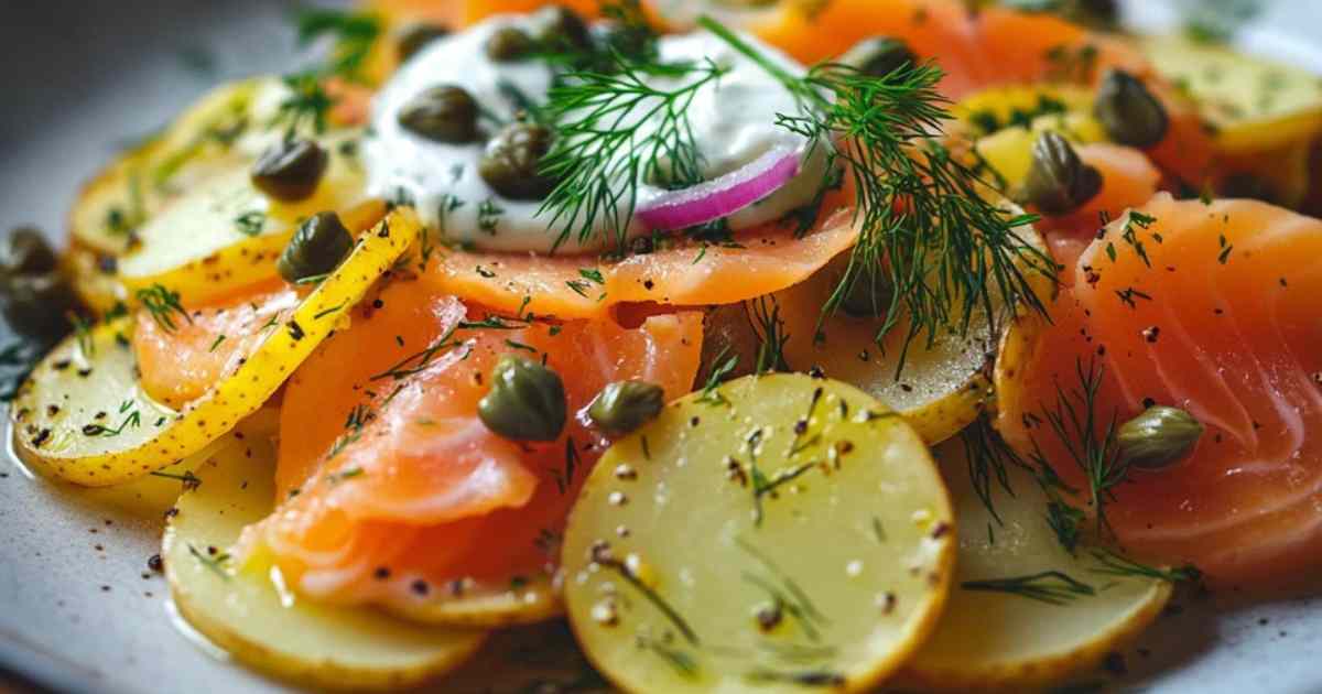 Close-up van een bord Noordse zomersalade