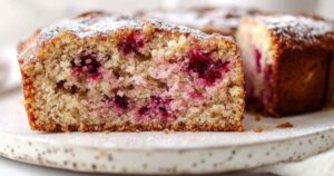 Vers gebakken zure room rabarber koffiecake met streuseltopping