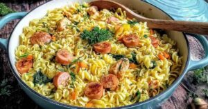 Alle Zutaten für One Pot Nudel Rezept ausgelegt