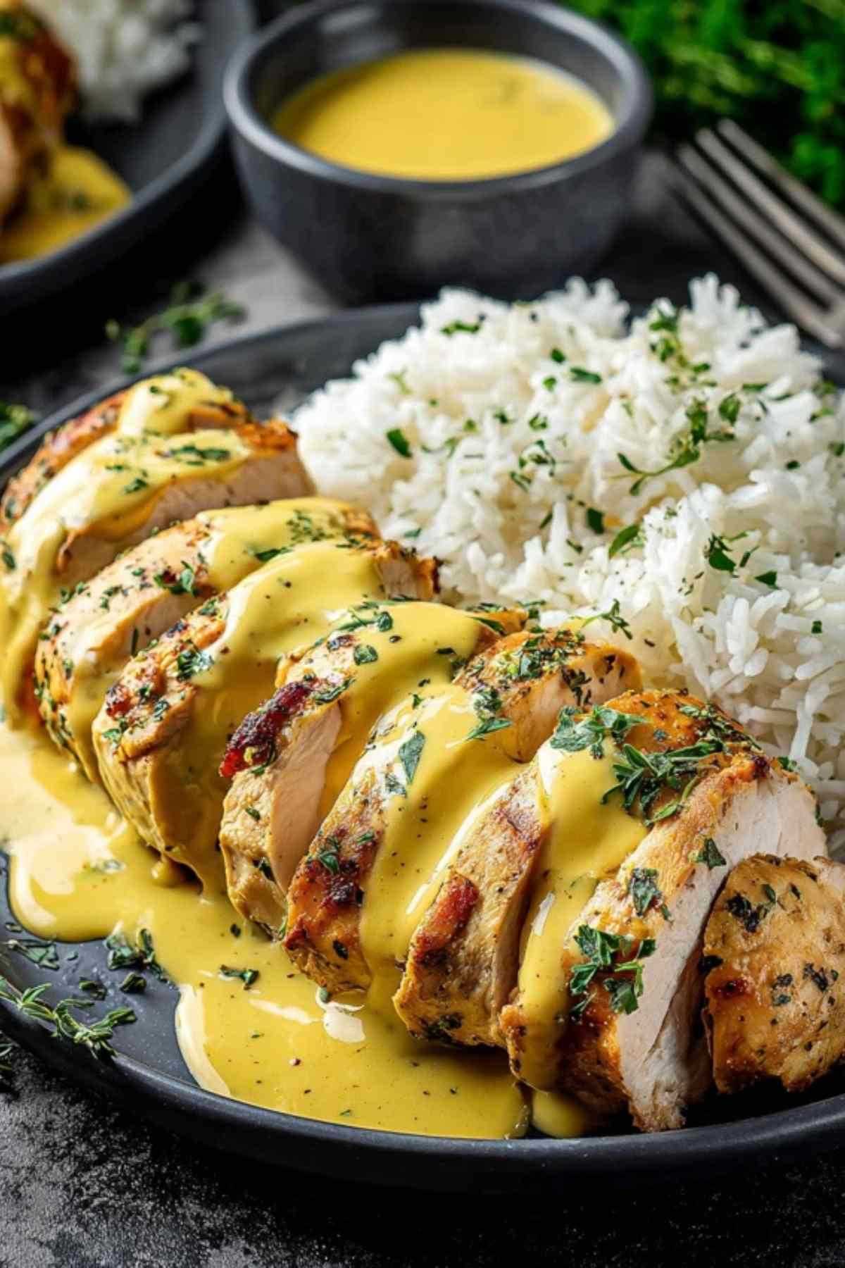 Honig Senf Hähnchen mit Reis