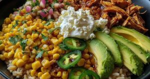 Street Corn Hähnchen Bowl mit Avocado und Salsa