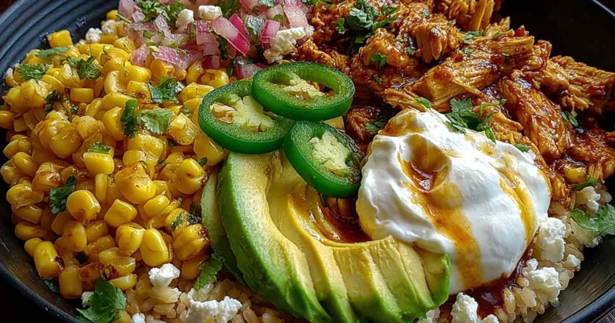 Alle Zutaten für Street Corn Hähnchen Bowl arrangiert