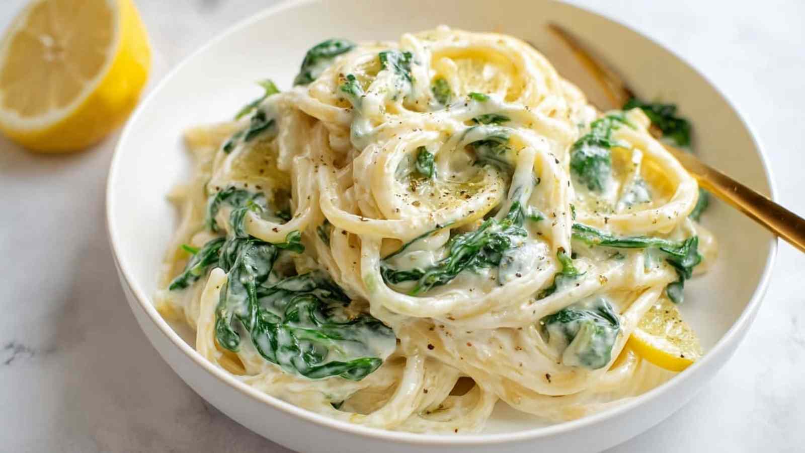 10-Minuten Zitronen Ricotta Pasta mit Spinat in der Pfanne mit cremiger Ricotta-Sauce