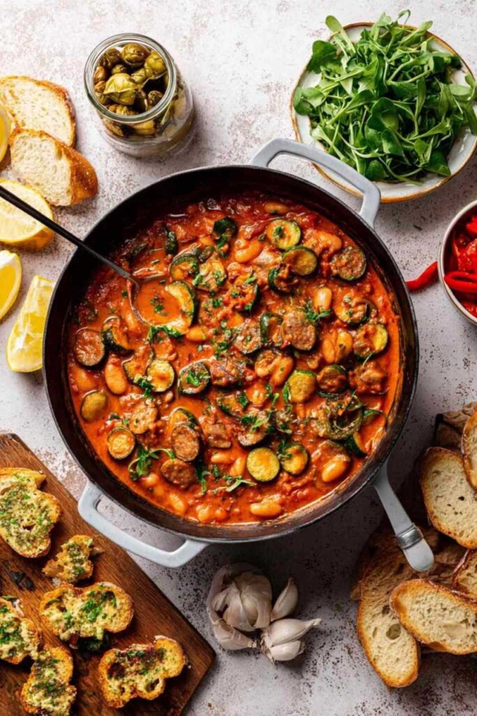 Cremige Zucchini-Bohnenpfanne mit Erdnussbutter