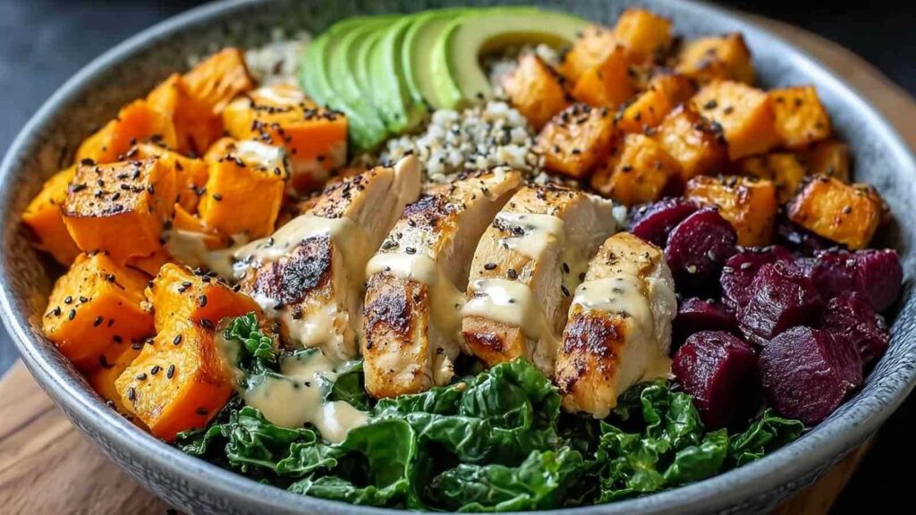 Hähnchen Sweet Potato Buddha Bowl