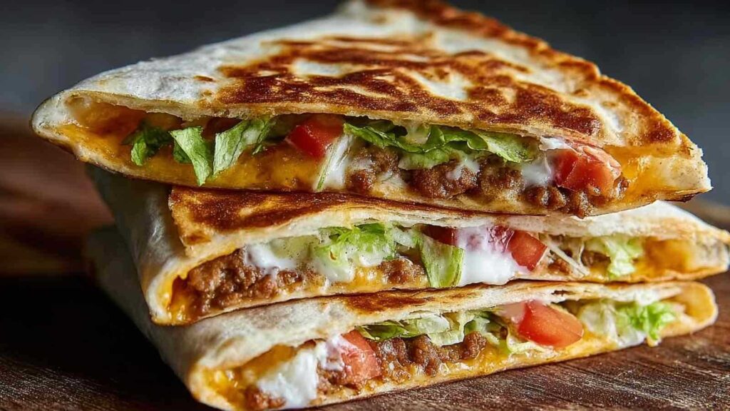 Knusprige Keto Crunchwraps auf Teller serviert mit cremiger Käsesauce