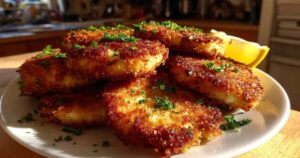 Kohlrabi Scheiben werden in Semmelbröseln paniert