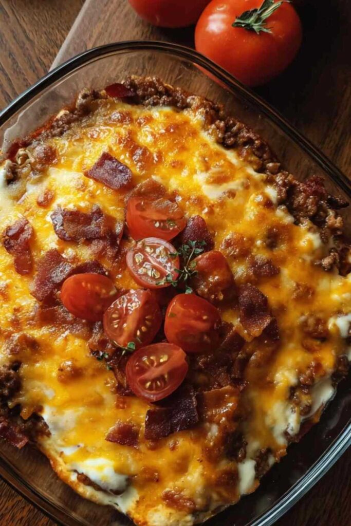 Low-Carb Speck Cheeseburger Auflauf