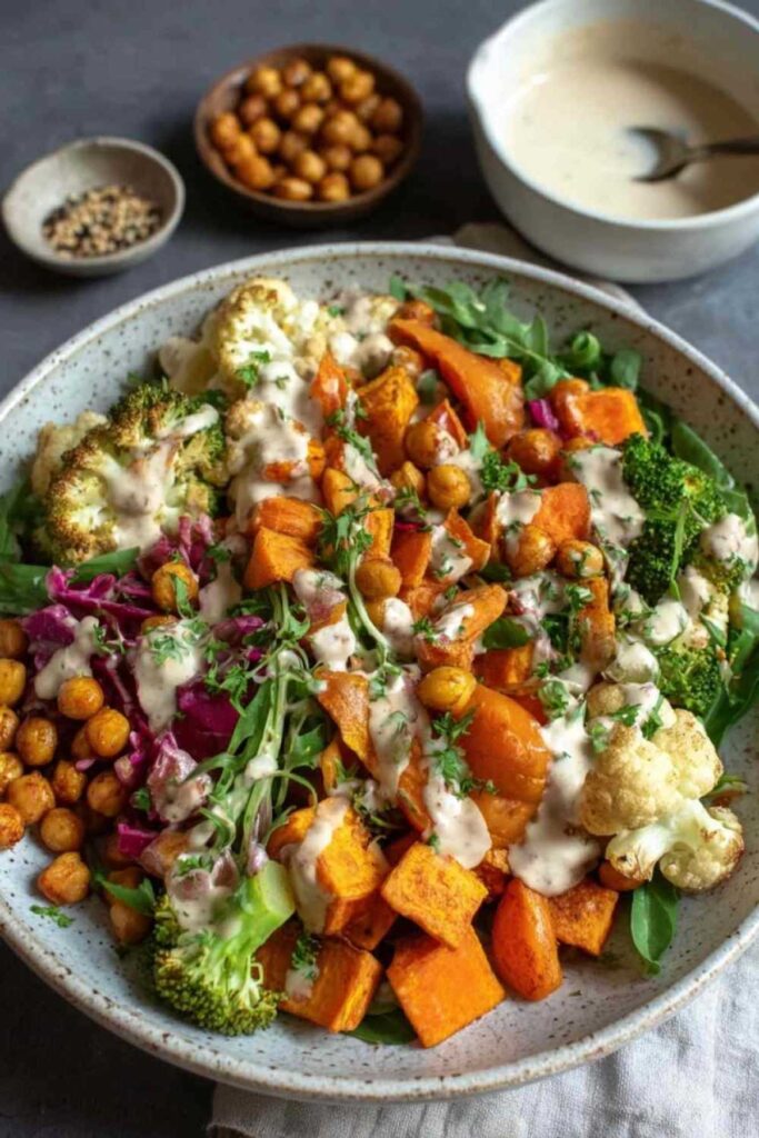 Nährstoff Bowl mit Tahini Joghurt Dressing