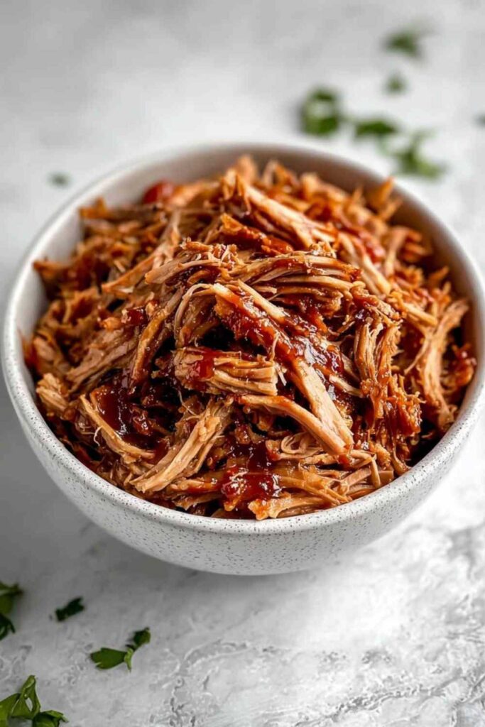 Marinierte Schweineschulter mit Gewürzen in Heißluftfritteuse für Pulled Pork