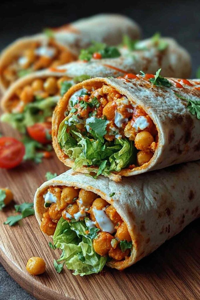 Würzige Buffalo-Kichererbsen-Wraps