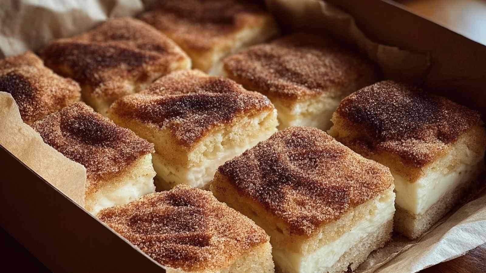 Zimt-Käsekuchen mit marmorierter Oberfläche frisch aus dem Ofen auf weißem Kuchenteller