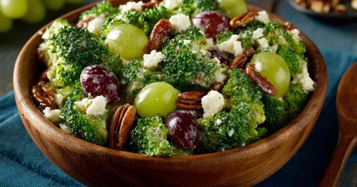 Brokkoli-Salat Zubereitung mit blanchierten Brokkoli-Röschen und cremigem Dressing