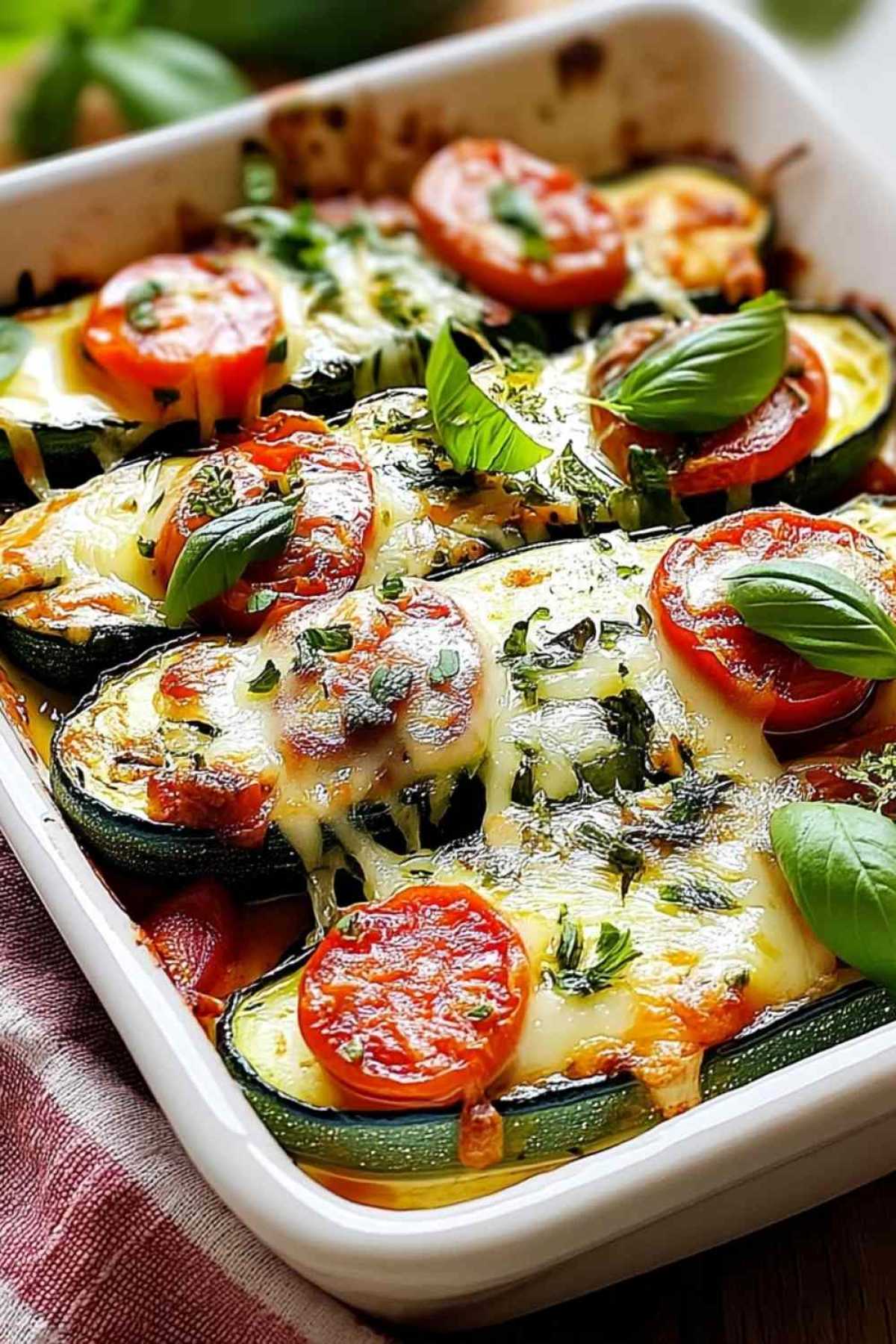 Gefüllte Zucchini mit Tomaten und Mozzarella auf Backblech bereit zum Backen