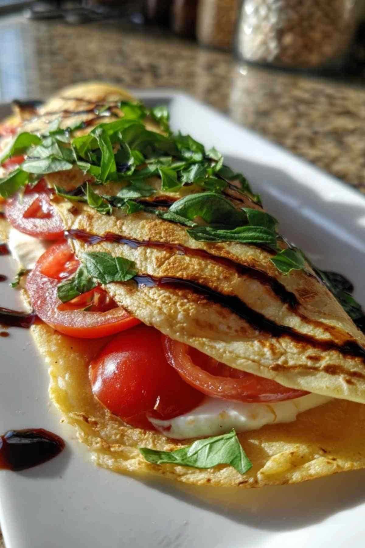 Vegetarischer Wrap mit Tomate Mozzarella aufgeschnitten