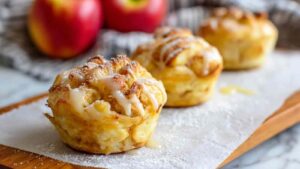 Apfelstrudel Muffins mit goldbrauner Kruste in Muffinformen direkt aus dem Ofen