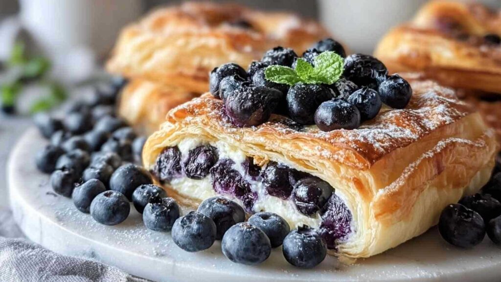 Blätterteig mit Blaubeeren und Frischkäse