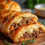 Hackfleisch-Käse-Blätterteig-Rolle