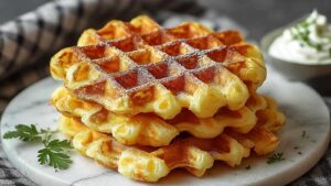 Knusprige Kartoffelwaffeln einfach zubereitet auf Drahtgitter zeigen goldbraune Oberfläche