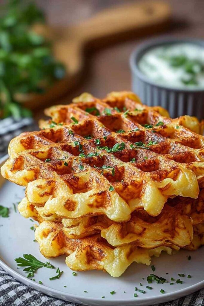 Knusprige Kartoffelwaffeln einfach zubereitet auf Drahtgitter zeigen goldbraune Oberfläche